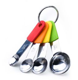 4 Pieces Stainless Steel Measuring Spoon , Silicone handle measuring scoop