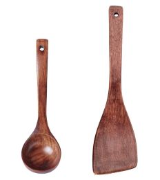 Set of 2 Multifunctional Wooden Kitchen Utensil, Spatula & Soup Ladle