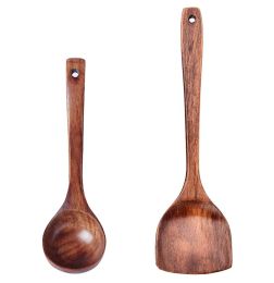 Multifunctional Wooden Kitchen Utensil, Spatula & Soup Ladle, 2 pieces