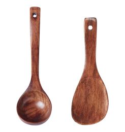 Multifunctional Wooden Kitchen Utensil, Rice Scoop & Soup Ladle, 2 pieces