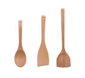 Wooden Kitchen Tools Cooking Utensils Set, 2 Spatulas+Soup Ladle