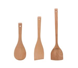 Wooden Kitchen Tools Cooking Utensils Set, 2 Spatulas+Rice Spoon