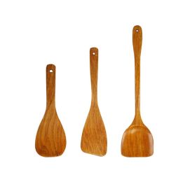 Functional Wooden Kitchen Tools Cooking Utensils Set, 2 Spatulas+Rice Spoon