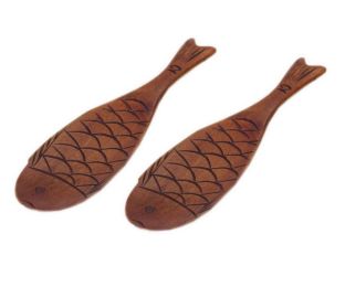 2 Pcs Japanese Style Wooden Fish Rice Paddles